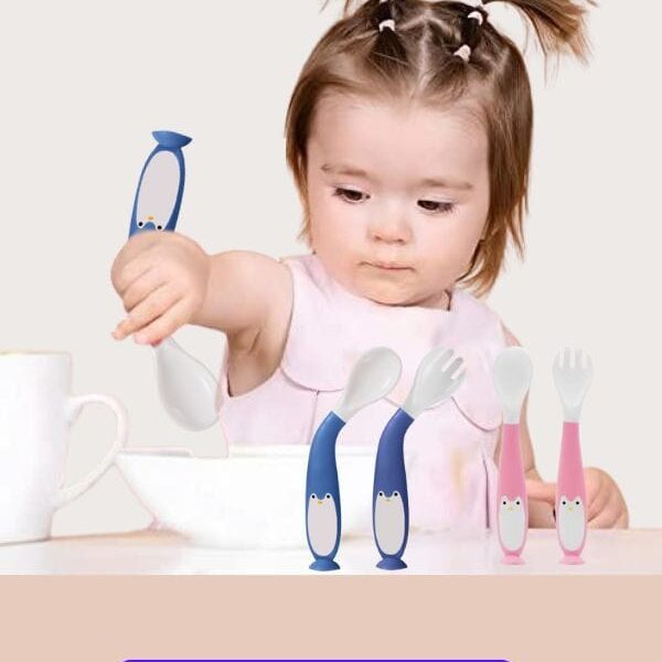 Cubierto Ergonómico Infantil de Silicona Pingüino - Colores Surtidos
