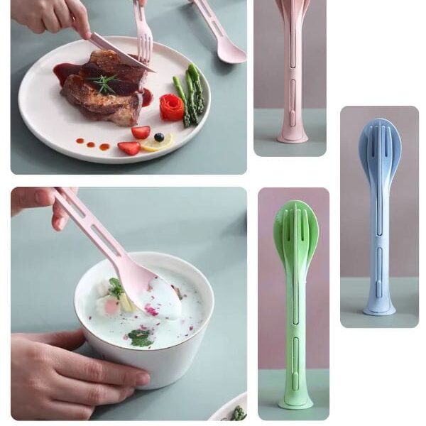 Cubiertos 3 en 1 Infantil de Bambu - Cuchara, Cuchillo y Tenedor PRESENTACION BOLSITA