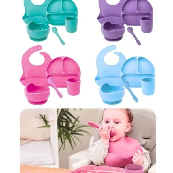 Kit de Alimentación Infantil con Cuchara de Silicona, 5 Piezas, FREE BPA