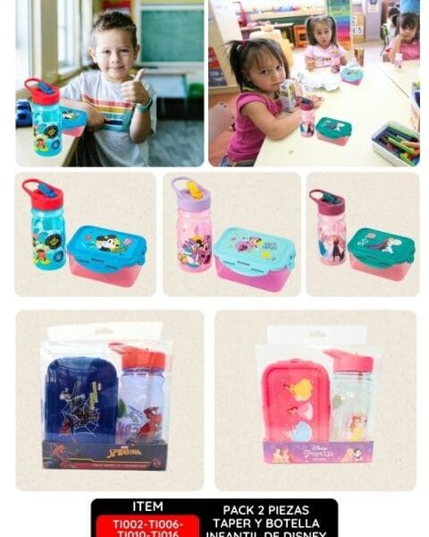 Pack 2 Piezas Taper y Botella Infantil de Disney