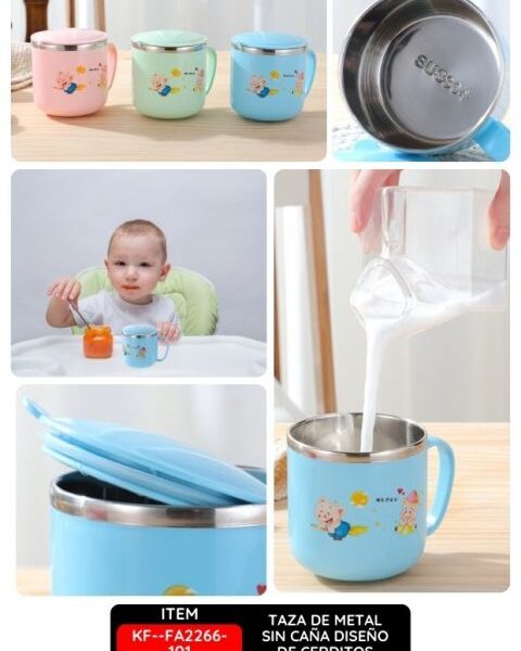 Taza Infantil de Metal sin Caña Diseño de Cerditos