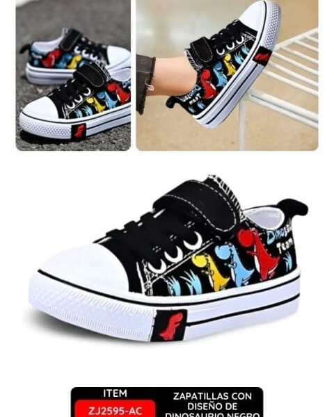 Zapatillas Infantiles con Diseño de Dinosaurio Negro