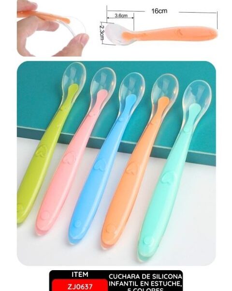Cuchara de Silicona Infantil en Estuche, 5 Colores Disponibles