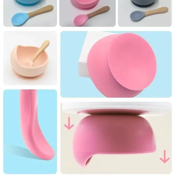 Cuenco Infantil  con Cuchara de madera , Diseño Clásico, Ideal para Bebé