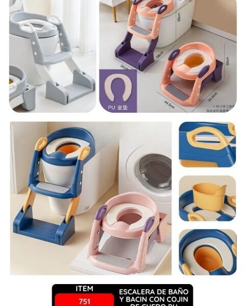 ESCALERA DE BAÑO Y BACIN CON COJIN DE CUERO PU