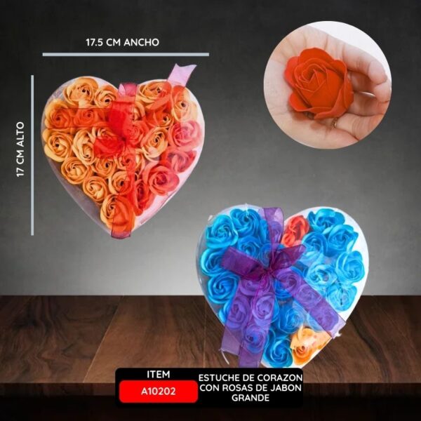 ESTUCHE DE CORAZON CON ROSAS DE JABON GRANDE