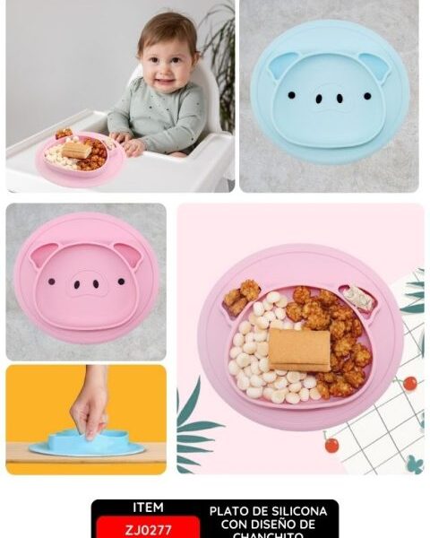Plato de Silicona para Bebé con Diseño de Chanchito