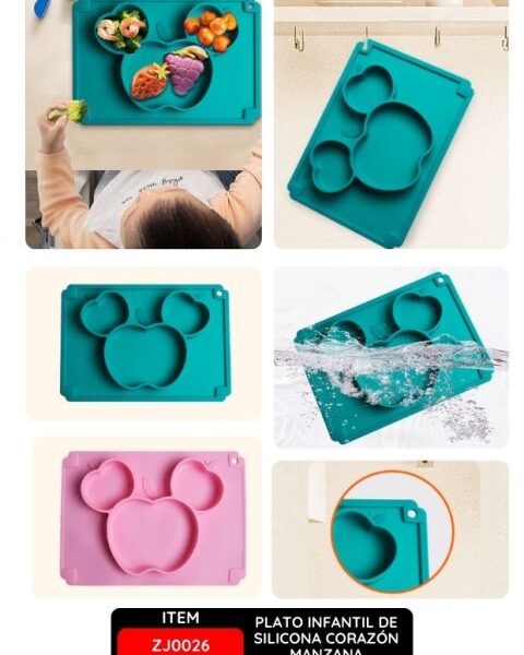 Plato Infantil de Silicona Corazón Manzana