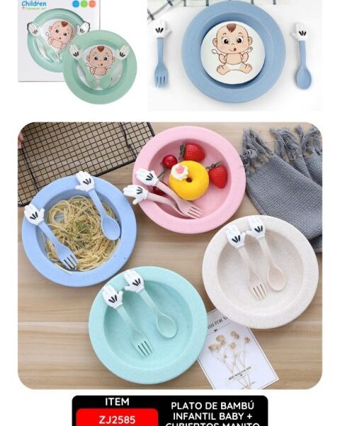 Plato de Bambú Infantil Baby + Cubiertos Manito