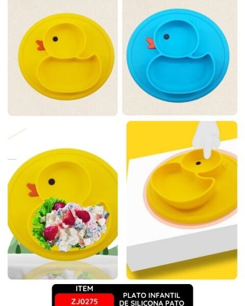 Plato Infantil de Silicona Pato,Perfecto para Bebé