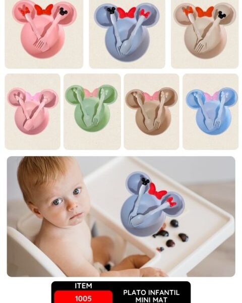 Plato Infantil Mini Mat, Solo Color Rosado, Ideal para Bebé, Diseño Suave y Seguro