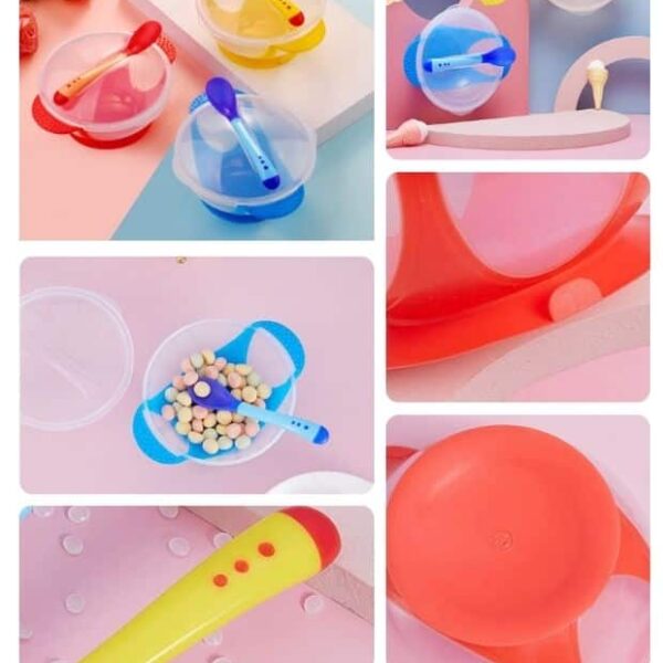 Plato Antideslizante Infantil con Cubierto - Colores Amarillo, Azul y Rojo