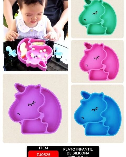 Plato Infantil de Silicona Unicornio