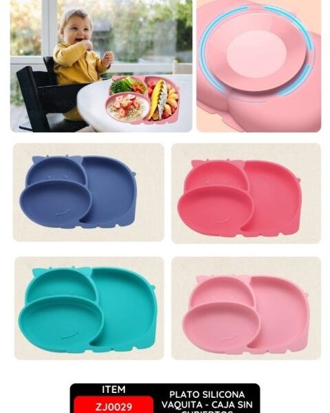 Plato Infantil de Silicona Vaquita - Caja sin Cubiertos, Colores Variados
