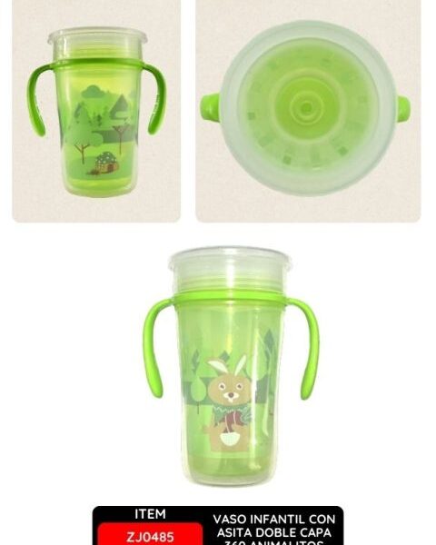 Vaso Infantil con Asita Doble Capa 360 Animalitos